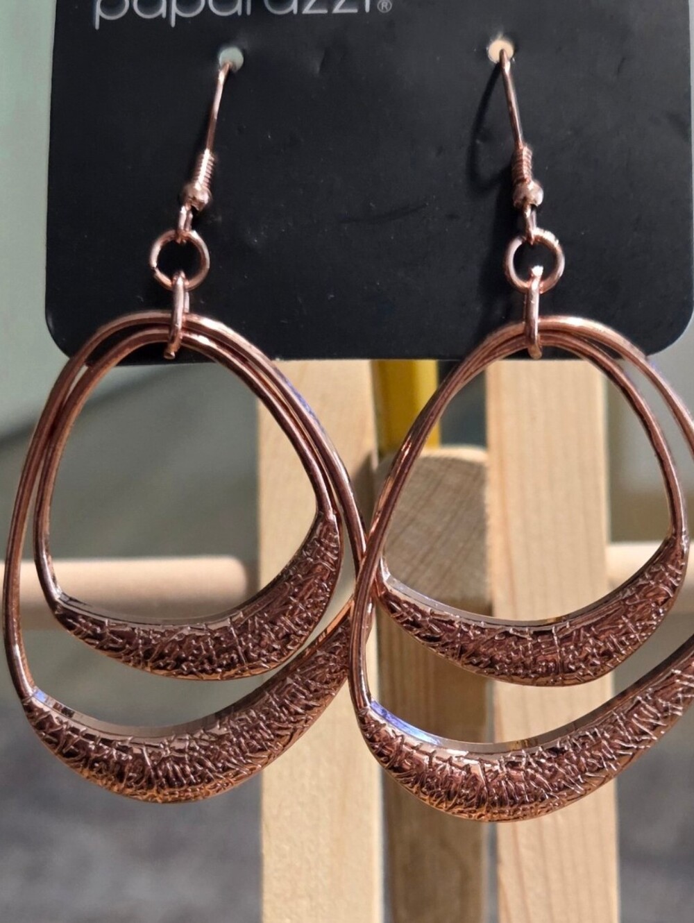 Paparazzi Rose Gold Double Hoop Textured Dangle Earrings